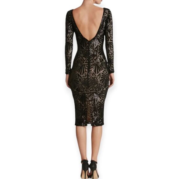 Dress the Population Emery Long Sleeve Black Sequin Cocktail Dress - Picture 12 of 16